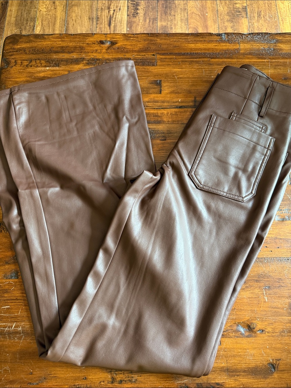 Maeve Faux Leather Wide-Leg Pants in Brown